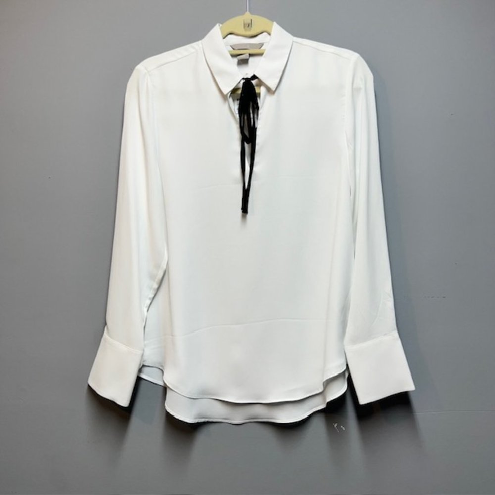 H&m Elegant White Blouse with Black Tie Detail